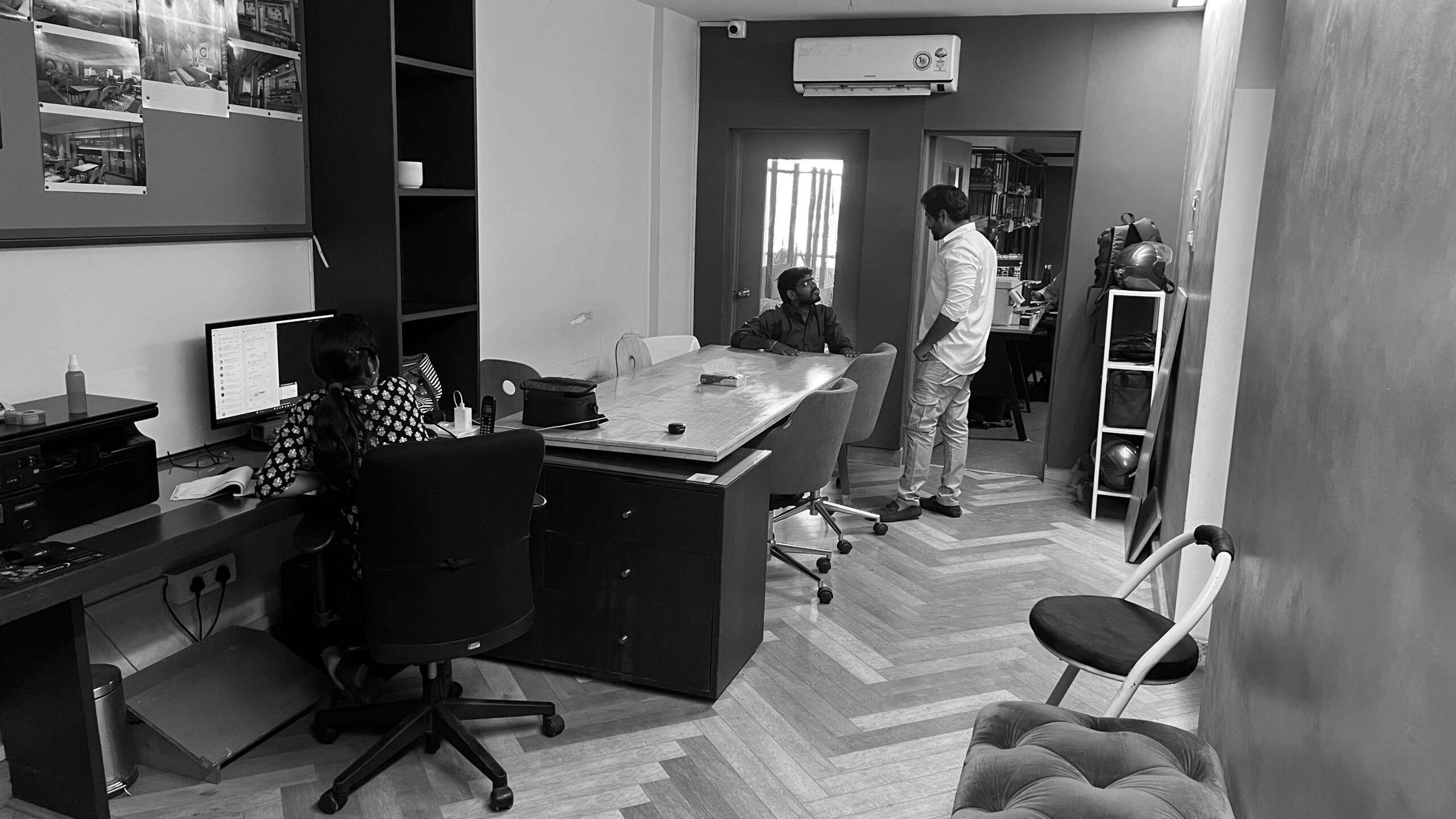 Team members reviewing site plans together